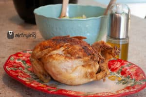 Air Fryer Whole Chicken Cooked with Salad